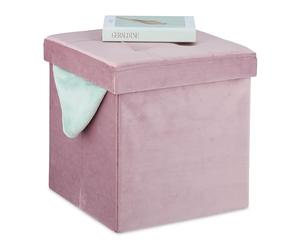 Relaxdays Tabouret en Velours, avec Rangement, rembourré, Pliable, HxLxP : 38x38x38 cm, Repose-Pieds intérieur, Rose