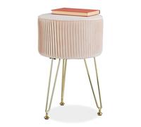 Relaxdays Tabouret en Velours, matelassé, Pieds en épingle, H x D : 45 x 29 cm, Rond, Salon, Chambre, Beige/doré