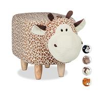 Relaxdays Tabouret Enfant Motifs Animaux Bois, Polyester, Peluche, Girafe, 35 x 32 x 40 cm