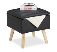 Relaxdays Tabouret et Espace de Rangement, Cuir synthétique, HlP: 40x40x40 cm, Couvercle, dé siège rembourré, Noir