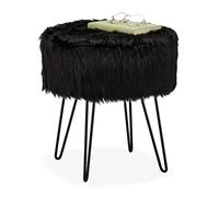 Relaxdays Tabouret 4 pieds fourrure noir