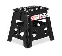 Relaxdays Tabouret Pliable, 1 Marche, Jusqu’à 150 kg, Plastique antidérapant, escabeau Cuisine, 28 cm de Haut, Noir