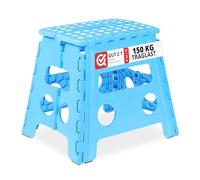 Relaxdays Tabouret Pliable, antidérapant, 120 kg Charge Max., poignée, escabeau Pliable, HxLxP: 32,5 x 37 x 30 cm, Bleu