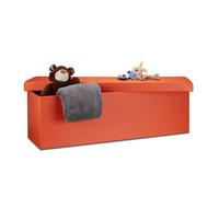 Relaxdays Tabouret pliable pratique, boîte de rangement, avec couvercle, XL, H x L x P : 38 x 114 x 38 cm, orange