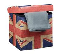 Relaxdays Tabouret pliant coffre de rangement pliable banc de stockage avec couvercle amovible 38 x 38 x 38 cm pouf en similicuir repose-pieds table appoint motifs tendances Angleterre