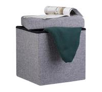 Relaxdays Tabouret Pliant en Lin Pouf de Rangement Pliable Repose-Pieds de Stockage carré 38 x 38 x 38 cm, Gris foncé