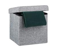Relaxdays Tabouret pliant en lin pouf de rangement pliable repose-pieds de stockage carré 38 x 38 x 38 cm, gris