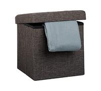 Relaxdays Tabouret pliant en lin pouf de rangement pliable repose-pieds de stockage carré 38 x 38 x 38 cm avec couvercle amovible assise table appoint ottoman coffre chaise banquette, brun