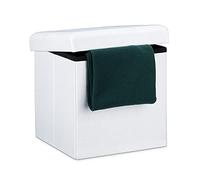 Relaxdays Tabouret pliant en lin pouf de rangement pliable repose-pieds de stockage carré 38 x 38 x 38 cm, blanc