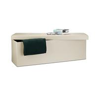 Relaxdays Tabouret pliant en similicuir pouf de rangement pliable repose-pieds de stockage rectangle 38 x 114 x 38 cm avec couvercle amovible assise table ottoman coffre chaise banquette, creme