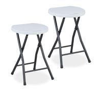 Relaxdays Tabouret Pliant, Lot de 2, HLP : 46x31x30 cm, Chaise de Jardin, terrasse, Balcon, poignée, Blanc