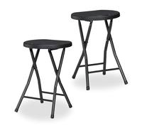 Relaxdays Tabouret Pliant, Lot de 2, HLP : 46x31x30 cm, Chaise de Jardin, terrasse, Balcon, poignée, Noir