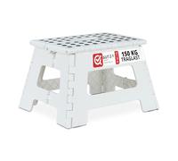 Relaxdays Tabouret Pliant M, Portable, escabeau de Salle de Bain, 150 kg, Plastique, 22 x 35 x 28 cm, Blanc