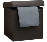 Relaxdays Tabouret Pliant Similicuir Pouf De Rangement Pliable Repose-pieds Stockage Carré 38 X 38 X 38 Cm, Marron