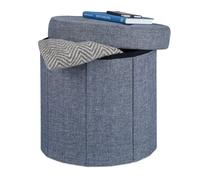 Relaxdays Tabouret rangement pouf rond pliant pliable rembourré couvercle repose-pieds HxlxP: 38x38x38 cm, gris foncé