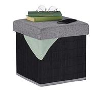 Relaxdays Tabouret Rangement, rembourré, Pliable, Bambou, Tissu, HxLxP : 36 x 35 x 35 cm, Repose-Pieds, Noir-Gris
