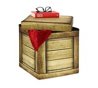 Tabouret Rangement Vintage, Motif Vieilles Planches, Pliable, Matelassé, Hxlxp : 38x37,5x37,5 Cm, Marron - Relaxdays