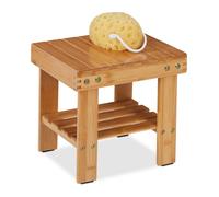 Relaxdays Tabouret salle de bain et entrée, en bambou, surface rangement, H x L x P : 26 x 27 x 22,5 cm, nature