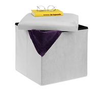Relaxdays Tabouret, Siège avec Rangement, H x L x P : 38 x 38 x 38 cm, Pliable, Tabouret en MDF et Velours, Gris