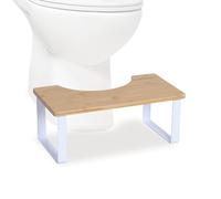 Relaxdays Tabouret WC, Soutien au Transit, pour Adultes, Bambou, H x L x P : 18 x 44,5 x 23 cm, Naturel/Blanc