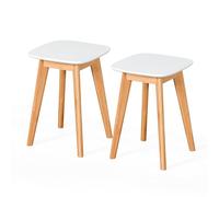 Relaxdays Tabourets de Cuisine, Lot de 2, Bambou, MDF, Salle de Bain, H x L x P : 45,5 x 33 x 33 cm, Naturel/Blanc