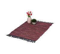 Relaxdays Tapis à Franges, 60x100 cm, Coton et Cuir, tissé Main, antidérapant, natte, Chambre, Couloir, Bordeaux