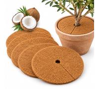 Relaxdays Tapis coco rond, nature | lot de 5, protection hiver et antigel, trou & fente, D 30 cm, fibre de coco