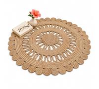 Relaxdays Tapis en jute, ø 60 cm, mandala bohème, nature | Descente de lit ronde en jute, tissée à la main, tissage plat, motif et bordure, salon, chambre, couloir