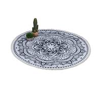 Relaxdays Tapis Rond Motif Mandala, Tapis Coton avec Franges, antidérapant, Tapis de Salon bohème, Ø 120 cm, crème/Noir