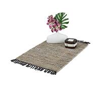 Relaxdays Tapis tissé en cuir et coton