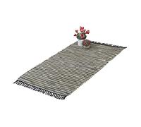 Relaxdays Tapis tissé, 70 x 140 cm, Coton et Cuir, Descente de lit à Franges, antidérapant, natte décorative Vert