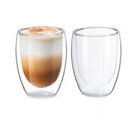 Relaxdays Tasse à latte macchiato, en lot de 2, double paroi, capacité 350 ml, convient au lave-vaisselle, transparente
