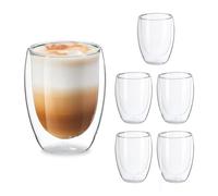 Relaxdays Tasse à latte macchiato, en lot de 6, double paroi, capacité 350 ml, convient au lave-vaisselle, transparente