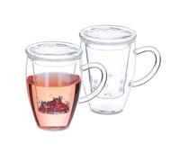 Relaxdays Tasse de thé, Verre Borosilicate, en Lot de 2, infuseur, Couvercle, capacité : 450 ML, Transparent
