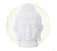 Relaxdays tête de bouddha statuette en plastique HxlxP: 17x12x10 cm déco feng shui pour salon salle de bains blanc