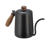 Relaxdays Théière, Acier Inoxydable, poignée en Bois de chêne, Volume : 550 ML, Couvercle, Anthracite et Marron