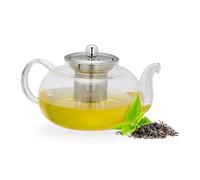 Relaxdays Théière avec Filtre, 1 L, Verre Borosilicate, Acier Inoxydable, Carafe pour thé Vrac, Transparent/argenté