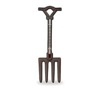 Relaxdays Thermomètre décoratif pour Jardin, analogique, Fonte de Fer, Mural, Antique, Fourche, HL : 30 x 9 cm, Marron