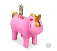 Relaxdays Tirelire Licorne Blanc urne déco Boite économies épargnes pièces Monnaies Bouchon, Rose, céramique, Bonbon, 15 x 17 x 6 cm