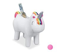Relaxdays Tirelire Licorne urne déco Boite économies épargnes pièces Monnaies Bouchon, Blanc, céramique, Weiß, 15 x 17 x 6 cm