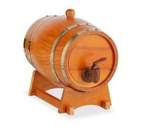 Relaxdays Tonneau en Bois, 2,2 L, fût avec Support et Robinet, vin & spiritueux, Distributeur décoratif, Marron Clair