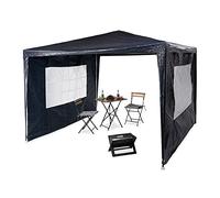 Relaxdays Tonnelle pavillon chapiteau pergola Festival 3x3 m, 2 côtés fenêtres métal PE Tente de Jardin, Bleu, 300 x 300 x 250 cm