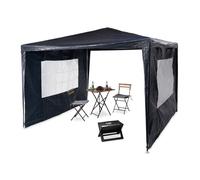 Relaxdays Tonnelle pavillon chapiteau pergola festival 3x3 m 2 côtés fenêtres métal PE tente de jardin bleu