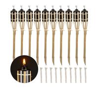 Relaxdays Torche jardin, lot de 10, bambou, lampe huile pour dehors, avec mèches de rechange, hauteur : 50 cm, nature