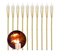 Relaxdays Torches en bambou, Set de 10, flambeaux extérieurs, HxD : 90 x 6 cm, rechargeable avec mèches de rechange