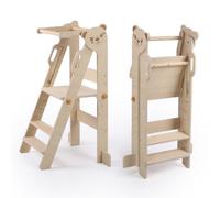 Relaxdays Tour d'apprentissage Ours pliable, 2 marches, HBT 90x46,5x41 cm, naturel, marchepied enfant dès 1 an