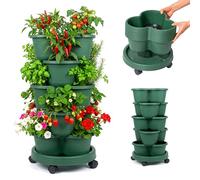 Relaxdays Tour de Plantation Vertical empilable sur roulettes H 66 x D 33 cm Tour Fraise à 5 étages PP Vert