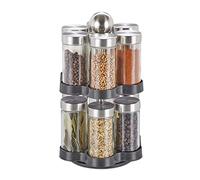 Relaxdays Tourniquet à épices, 12 Pots, étagère rotative à 360°, INOX, Verre, HxD 25,5 x 14 cm, carrousel, Argent/Noir