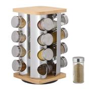 Relaxdays Tourniquet à épices, 16 Pots, Rotatif à 360°, H x L x P : 28 x 20 x 20 cm, Nature et argenté