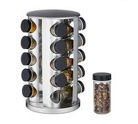 Relaxdays Tourniquet à épices, 20 Pots en Verre, chacun étant donné d’Un Embout tamiseur, Rotatif, argenté/Noir